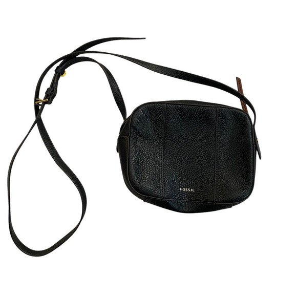 Fossil Leather Gemma Crossbody Shoulder Pebbled Black Leather Purse Barely Used - Picture 1 of 13